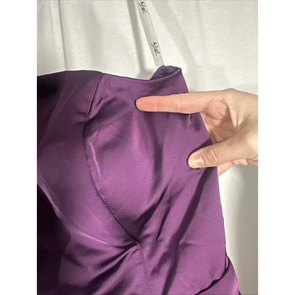 NWD Mac Duggal‎ [  6 ] 20702 High Low Gown with Statement Bow Aubergine S1888 - Picture 9 of 16